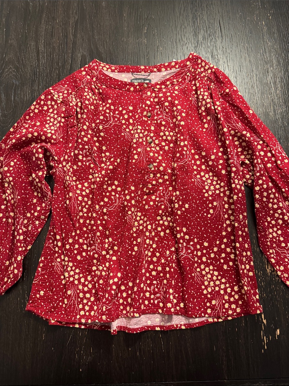 Toad&Co Red Floral Long Sleeve Crewneck Top 100% Organic Cotton